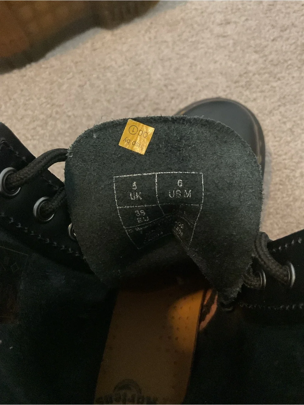 Dr. Martens Black Leather Lace-Up Boots with Yellow Stitching